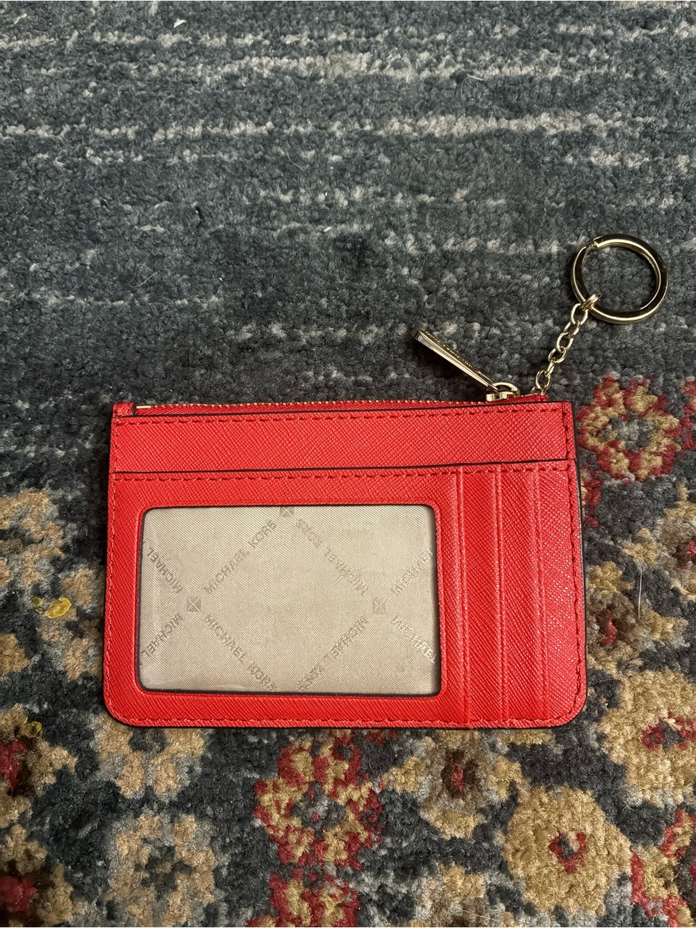 Michael Kors Red Zip Card Case with Gold Key ring - Picture 2 of 4